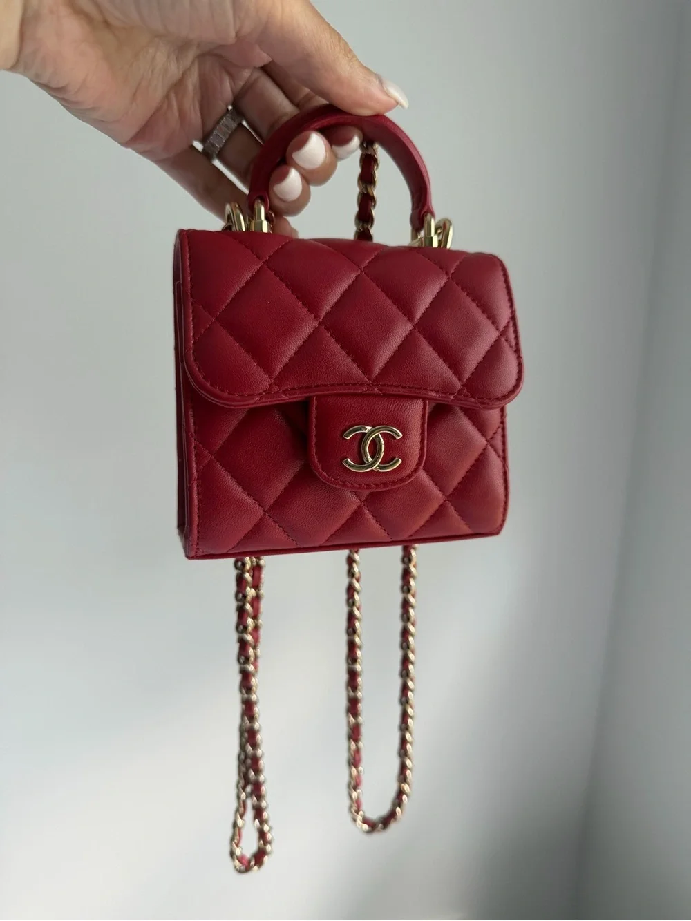 CHANEL Small Quilted Top-Handle Mini Bag in Burgundy